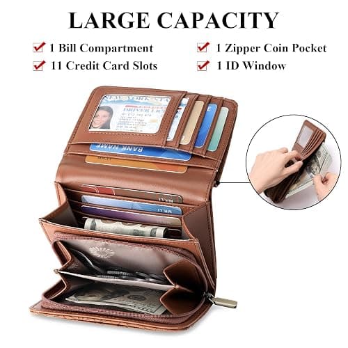 SENDEFN Wallets for Women Trifold Ladies Wallet Credit Card Holder Coin Pocket with ID Window thumbnail 2
