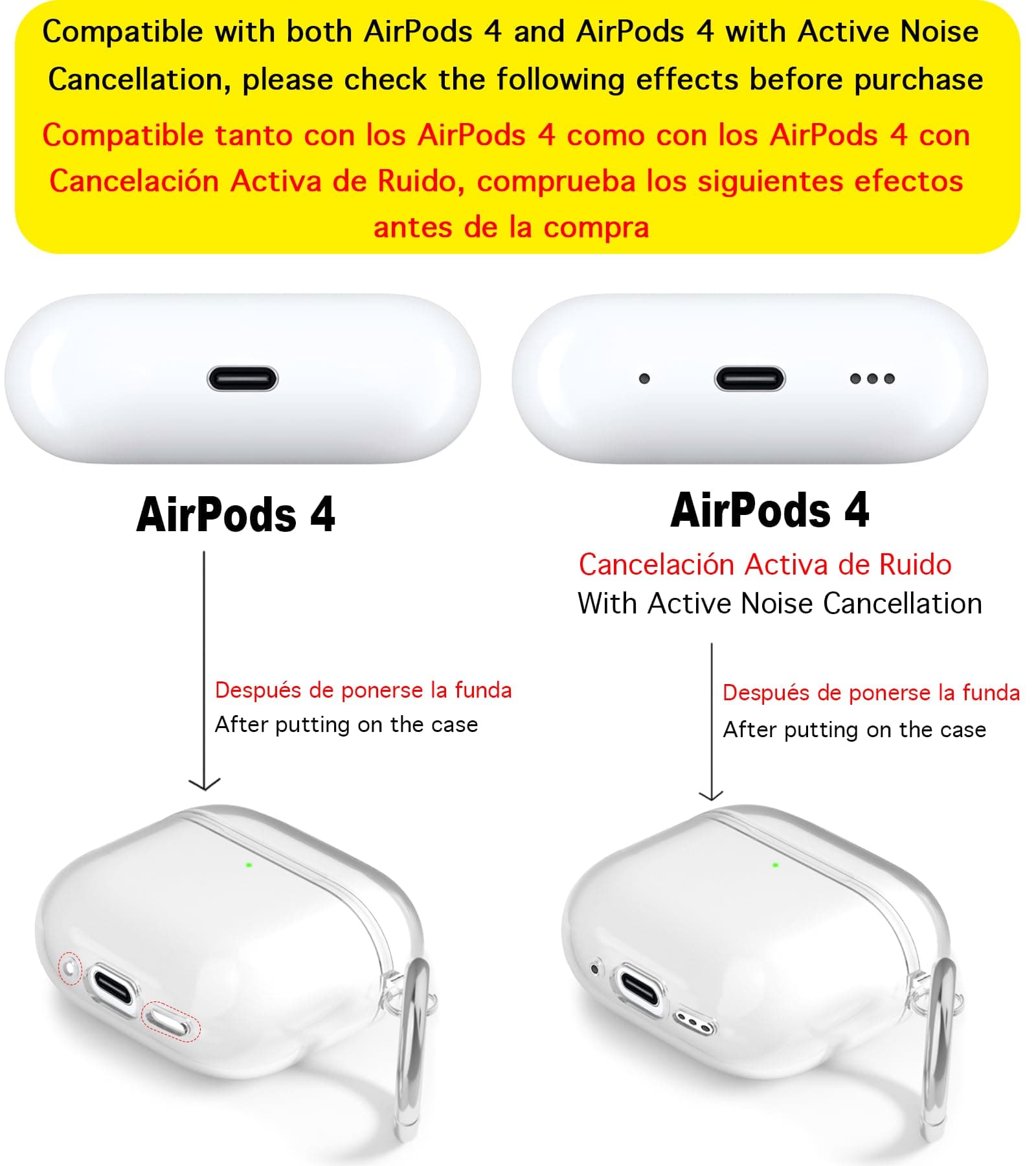 USTIYA Case for Apple AirPods 4 Cover AirPods4 2024 Shock-Absorption Transparent TPU Thickening (Pink/Red) thumbnail 2