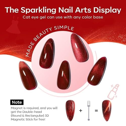 Modelones Gel Nail Polish 6 Colors Ruby Sparks Collection Popular Glitter Gel Polish Cat Eye Burgundy Red Sparkle Bloody Red Nail Polish Kit Art, DIY Home Salon Gifts for Women thumbnail 4