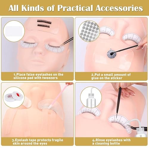 Eyelash Extension Kit for Beginners, Professional Lash Extension Kit with Mannequin Head, Lash Starter Kit with Lash Fan, Lash Extension Supplies for Practice Training Kit(Black) thumbnail 4