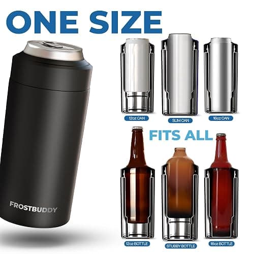 Frost Buddy Universal Can Cooler, Stainless Steel, Pink Checkered | Fits 12oz, 16oz, slim cans, tall boys, bottles | Metal beer chiller & can insulator | Sweat-proof | 24-hour cold thumbnail 2