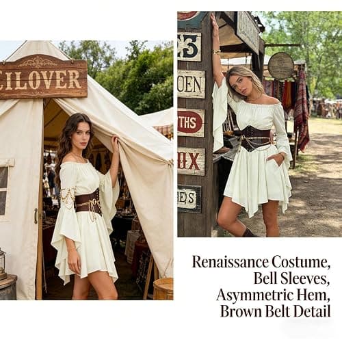 SVMVVGW Renaissance Costume Women Pirate outfit Ren Faire Dress Off Shoulder Bell Sleeve Arm chain Waist Belt waist chain thumbnail 5