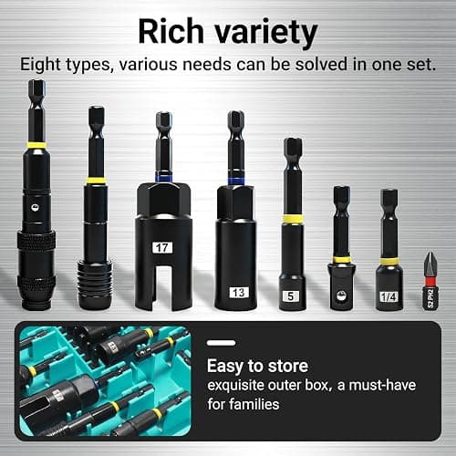 55PCS Magnetic Impac Nut Driver Set, Metric & SAE Socket Set, Storage Box | Wing Nut Driver, Bit Holder, Universal Sockets, Quick Release Extension, Power Bits, 1/4'' Quick Change thumbnail 4