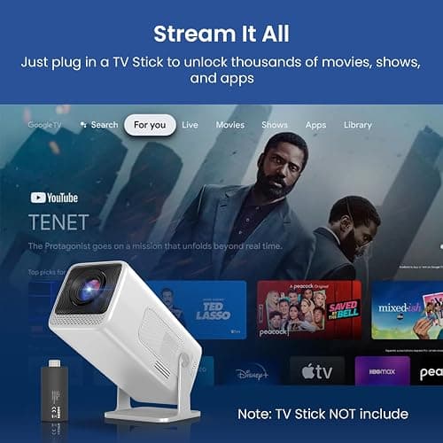 WISHOLY Mini Projector Native 1080P, Portable Outdoor Movie Projector with WiFi and Bluetooth, 4K Supported, Compatible with Smartphone, HDMI, USB, TV Stick, PS5 for Home Theater, Bedroom, Outdoor Use thumbnail 6