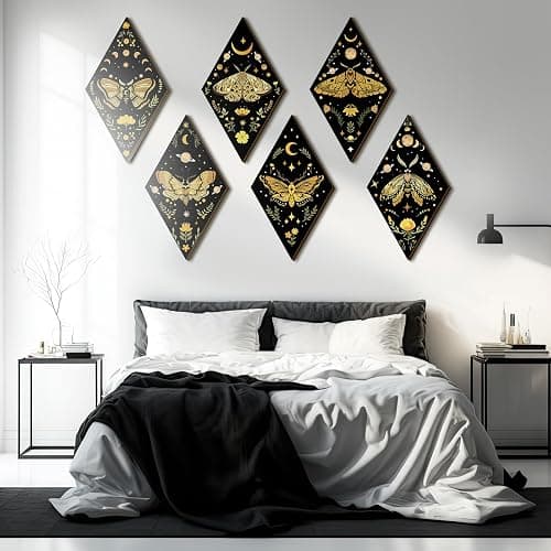 Sintuff 6 Pcs Halloween Gothic Butterfly Witch Wall Decor Art | Sun Moon Phases, Butterfly Hanging Wooden Ornament, Minimalist Farmhouse Pediment, Home Decor, for Living Bedroom Room thumbnail 6