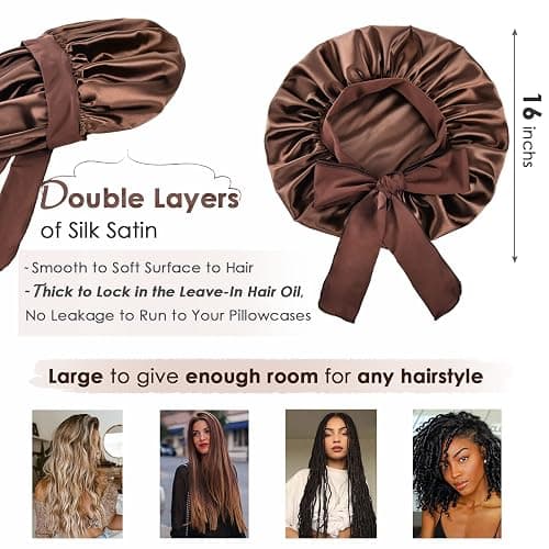 YANIBEST Silk Bonnet for Sleeping Women Adjustable Double Layer Satin Bonnet Reduce Friction Prevent Frizz Natural Curly Hair thumbnail 2
