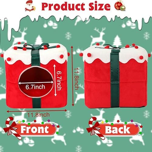 YUEPET Christmas Rabbit Bed Warm Bunny Hideout House, Cozy Washable Small Animal Hideout for Rabbit Bunny Guinea Pig Ferret Chinchilla 11.8"×11.8"×11.8" thumbnail 2