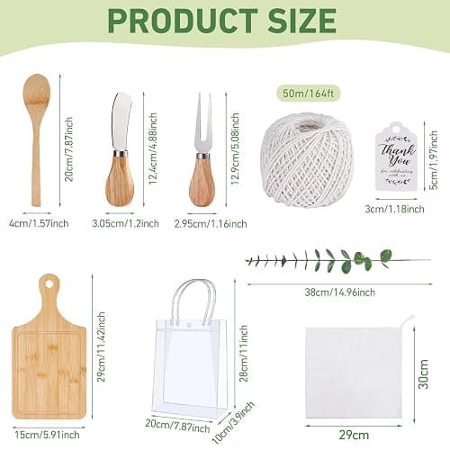55Pcs Baby Shower Prizes for Game Winners 6 Sets Bamboo Cheese Board Spoon Fork Butter Spreaders Plaid Towel Thank You Card and Gift Bags for Baby Shower Wedding Bridal Shower Favors thumbnail 3