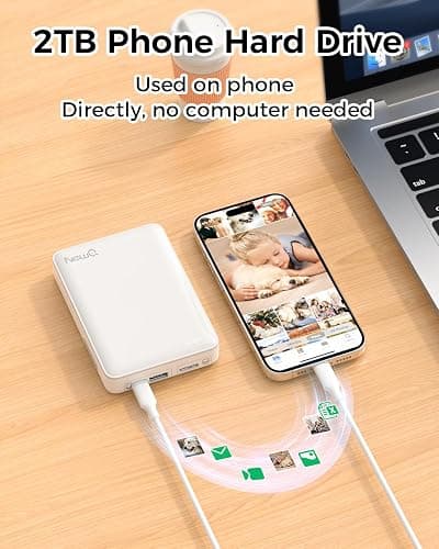 NEWQ Hard Drive for Phone & Computer: USB Flash Storage Device Photo Memory Stick for iPhone, iPad, MacBook Compatible with Apple iOS & Android Cellphone Backup Pictures, Videos, Etc (2, TB) thumbnail 2
