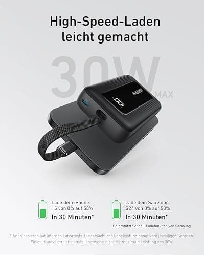 Anker Zolo Power Bank (2025 Upgraded Version), 20,000mAh 30W High-Speed Portable Charger with Built-in USB-C Cable, Battery Pack for iPhone 17/16 / 15 Series, Galaxy, and More thumbnail 3