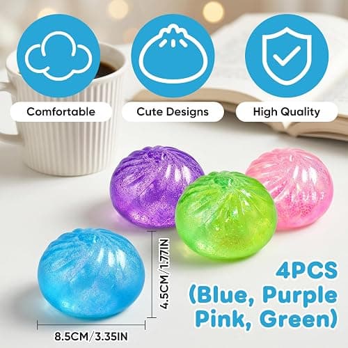 4Pcs Glitter Slow Rebound Stress Balls, Soft Squeeze Tactile Balls for Anxiety Relief, Portable Desk Decor & Gift for Adults thumbnail 2