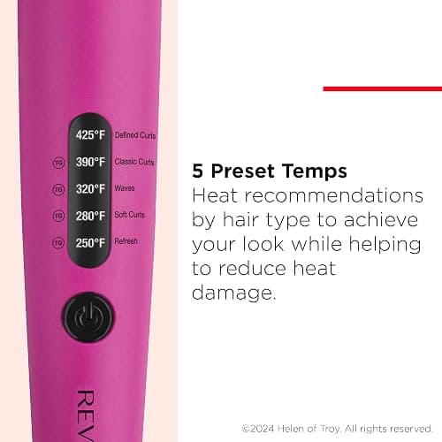 REVLON Easy Heat 1" Curling Iron with Extra-Long Barrel | Ceramic Tourmaline Barrel for More Shine, Less Damage, 5 Preset Temps by Hair Type, Dual Voltage for Travel thumbnail 5