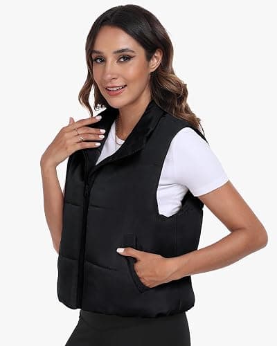 Memorose Puffer Vest for Women Winter Outwear Jacket Cropped Sleeveless Lightweight Fashion Fall Coat with Pockets thumbnail 2