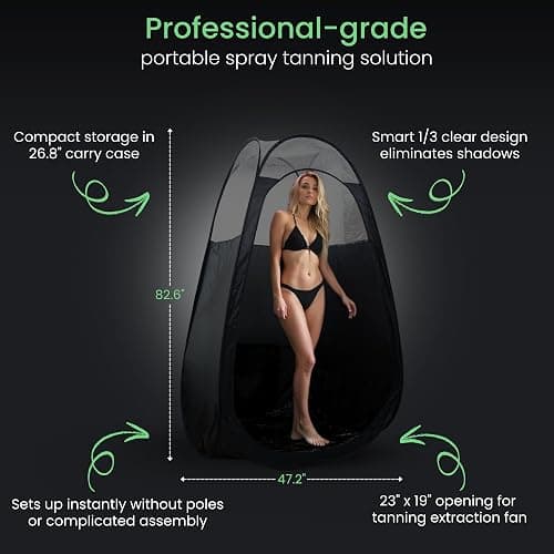 Large Spray Tan Tent – Deluxe Pop Up Tent Portable Tanning Booth with Carry Case – Clear Window for Perfect Spray Tanning – Easy Clean for Home & Salon thumbnail 2