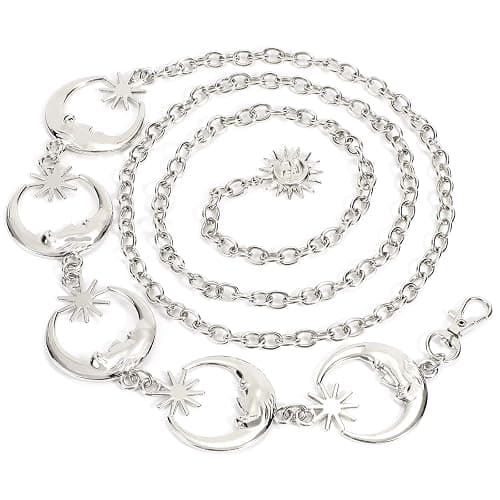 WERFORU Women's Silver Metal Link Moon Star Body Chain Belt Ladies Waist Chain Belt for Jeans Dress - Image 1