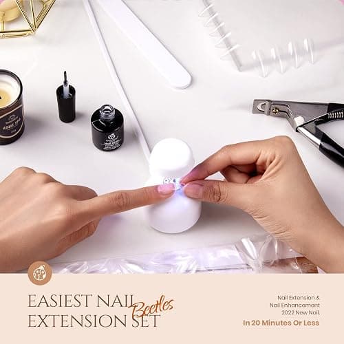 Beetles Gel Nail Kit Almond Nail Tips Easy Nail Extension Set 5 In 1 Nail Glue Gel with 240Pcs Pre shaped Medium Almond Nail Tips & UV Nail Lamp Acrylic Nail Clipper DIY Art Gifts for Her thumbnail 2