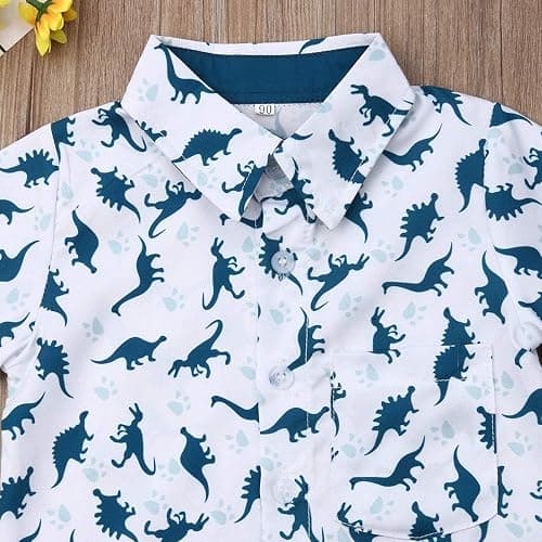 fhutpw Baby Toddler Boy Outfits 2T 3T 4T 5T Clothes Summer Kids Pattern Short Sleeve Button Down Shirt & Shorts Set thumbnail 4
