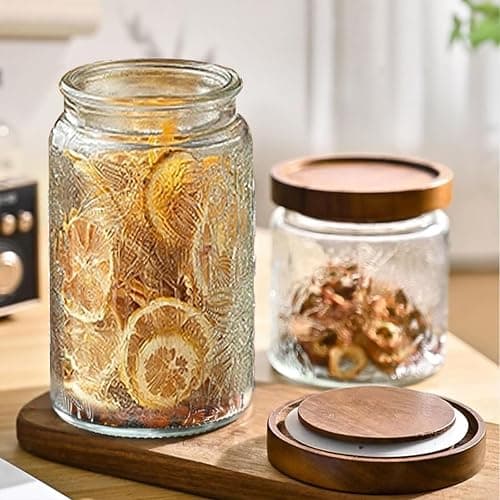 34 OZ Airtight Glass Storage Jar with Bamboo Lid - Vintage Glass Jar Vintage Food Containers Canisters Set for Kitchen Counter & Pantry - Ideal for Sugar, Flour, Coffee, Tea, Candy, Oats -2 Pack thumbnail 2
