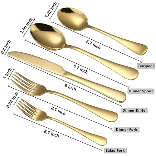 Briout Gold Silverware Set, 20 Piece Golden Cutlery Set Service for 4, Stainless Steel Flatware Set Include Spoons Forks Knives Tableware Utensil Set for Kitchen Home Restaurant, Shiny Gold Polished thumbnail 3