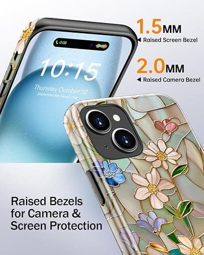 STARVIP for iPhone 15 Case Cute,Aesthetic Vintage Mosaic Stained Glass Shell,Compatible with Magsafe,Trendy Unique Cool Retro Western Protective Slim Silicone Phone Cover for Women Girls thumbnail 8