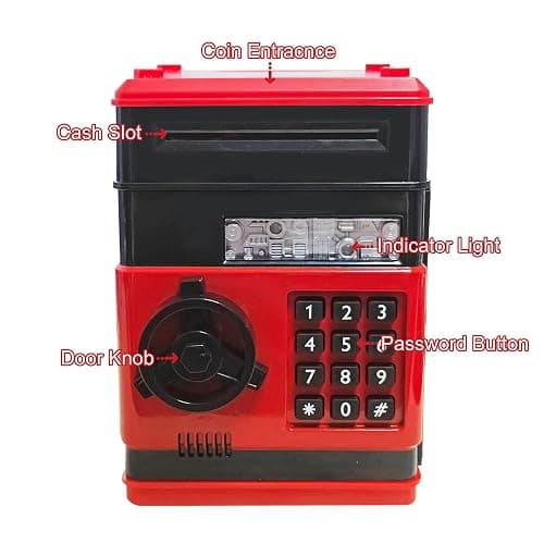 Suliper Electronic Piggy Bank Code Lock for Kids Baby Toy, Mini ATM Safe Coin Cash Banks Real Money Saving Box with Password, Auto Money Scroll for Children,Boys Girls Birthday Gift (Red) thumbnail 5