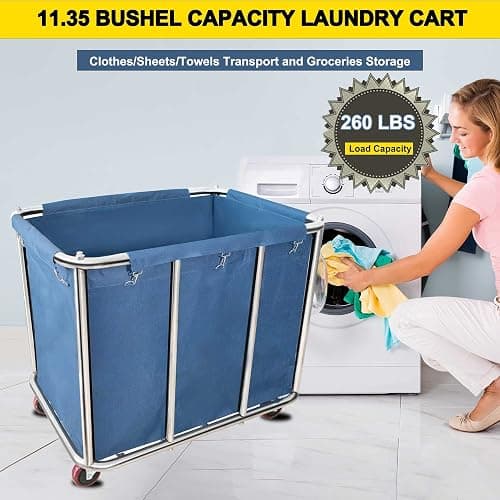 11.35 Bushel Industrial Rolling Laundry Cart,Laundry Basket Bulk Truck Commercial Household,Large Heavy Duty Laundry hampers with Wheels,35.4''Lx25.6''WX31.5''H,400L thumbnail 3