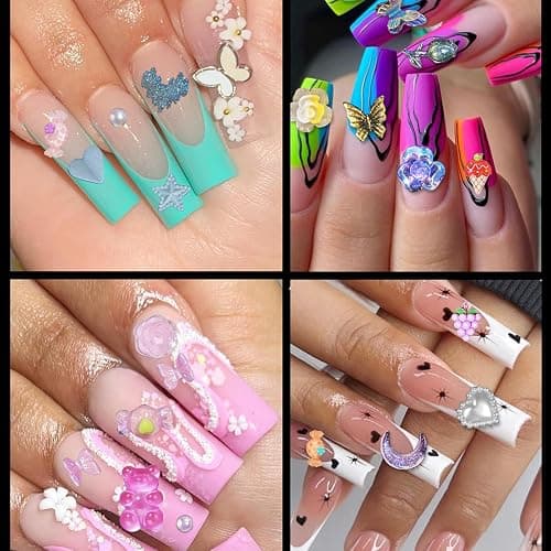 Multi 3D Mix Assorted Color Nail Charms Acrylic Flower Butterfly Bowknots Lollipop Candy Bear Cute Hollow Pearls Nail Charms Jewelry for Nail Art DIY Accessories thumbnail 6