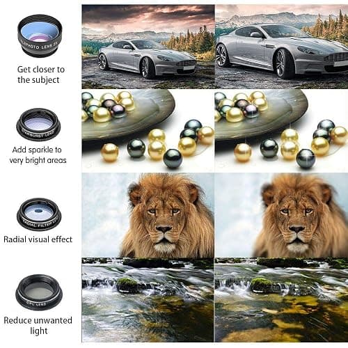 Godefa Phone Camera Lens Kit, 14 in 1 Lenses with Selfie Light for iPhone 14 13 12 11 Xs X Pro Samsung and Other Andriod Smartphone, Universal Clip on Wide Angle+Macro+ Fisheye Camera Lenses thumbnail 7