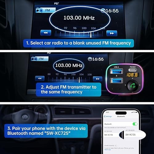 Syncwire Bluetooth 5.4 FM Transmitter Car Adapter 48W (PD 36W & 12W) [Light Switch] [HiFi Bass Sound] [Fast Charging] Wireless Radio Music Adapter LED Display Hands-Free Calling Support USB Drive thumbnail 7