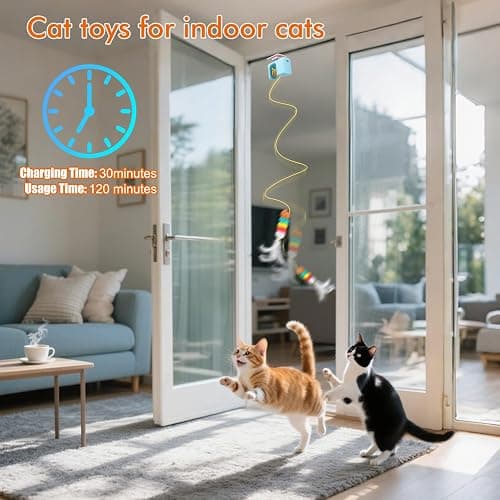 AIERSA Interactive Cat Toys for Indoor Cats,Automatic Cat Hanging Toys for Bored Indoor Adult Cats, Caterpillar and Flying Bird Toy for Door Frame, Self-Play Pet Chase Toy-Blue thumbnail 4