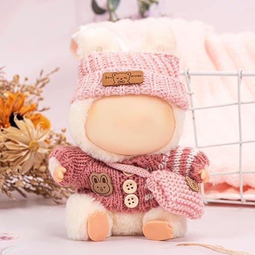 Doll Clothes for 17cm Plush Dolls, 2 Sets of Lu-bubu Doll Knitted Outfit Dress Up Clothing Set Doll Accessories, Not Include Dolls (White and Pink) thumbnail 6