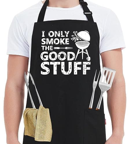 Kaidouma Funny Grill Aprons for Men - I Only Smoke the Good Stuff - Men’s Funny Chef Cooking Grilling BBQ Aprons with 2 Pockets - Dad Gifts for Fathers Day Birthday Christmas - Image 1
