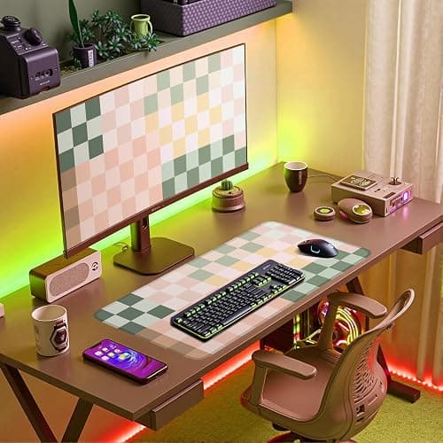 Nasdalgias Checkered Desk Mat Cute Pink Pastel XXL Large Mouse Pad Aesthetic Boho Desk Pad with Stitched Edges, Office Decor Keyboard Pad Mouse Mat for Computer thumbnail 5