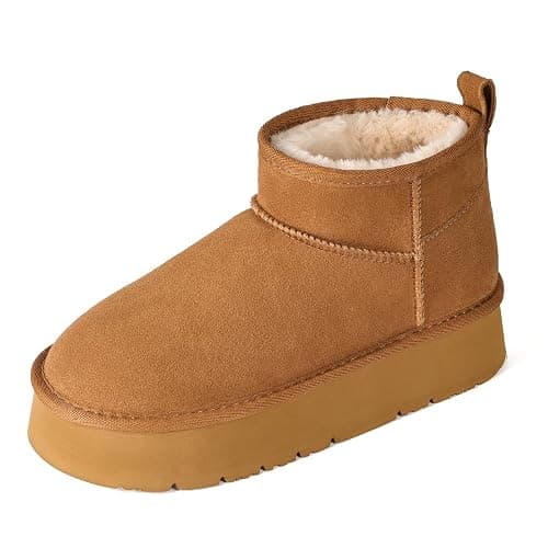 OOW Ankle Platform Boots for Women Genuine Suede Short Winter Snow Boot with Cozy Memory Foam - Image 1