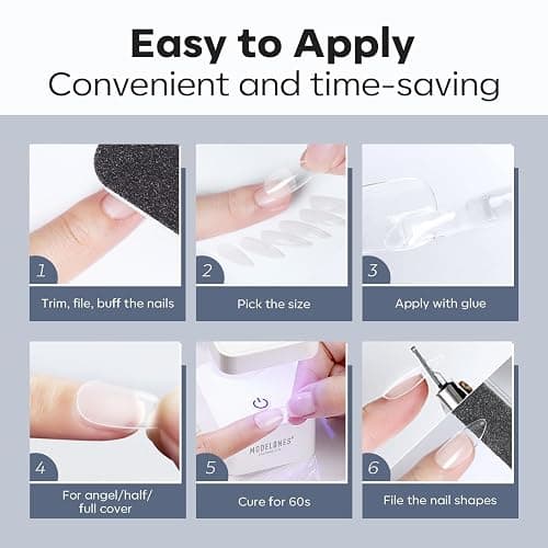 Modelones Almond Fake Nail Tips -510Pcs Medium Soft Gel Nail Tips Almond Shape Pre Etched Half Matte Full Cover Clear Acrylic Gel Kit False Press on for Extension Manicure Salon DIY at Home 15 Sizes thumbnail 9