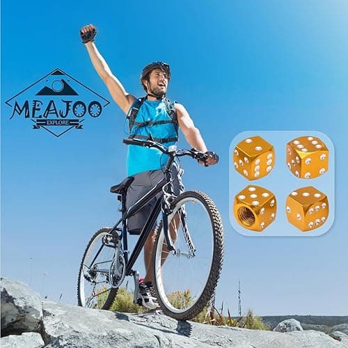 MEAJOO 4PCS Dice Style Tire Valve Stem Caps, with O Rubber Ring, Universal Aluminium Alloy Dustproof Tire Valve Stem Covers for Cars, SUV, Trucks, Bikes, Motorcycles, Bicycles (Gold) - 4 pcs - Dice-Gold thumbnail 5
