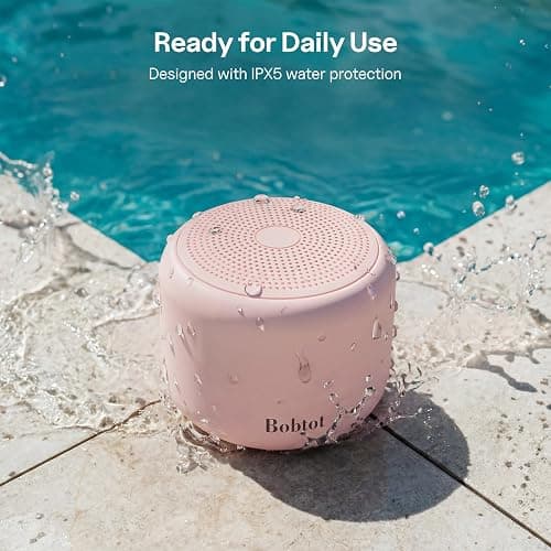 Bobtot Portable Bluetooth Speakers with Strap Easy to Carry, Wireless IPX5 Waterproof Mini Speaker with Loud Stereo Sound, 20 Hours Playtime, Rechargeable Battery, Built-in Microphone, Pink thumbnail 5