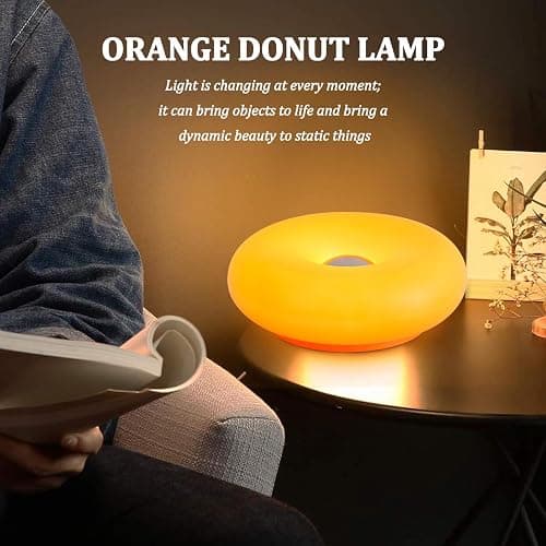 MIXL - Donut Table Lamp,Creative Orange Donut Atmosphere Lamps with Plastic Shade,Retro-Modern Table Light,3-Color Dimmable Nightstand Lamp for Bedroom and Desk, Aesthetic Home Decor & Gifts (Orange) thumbnail 5