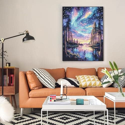 Offito Starry Sky Diamond Art Kits for Adults, 5D Aurora Lake Diamond Painting Kits for Beginners, Fantastic Landscapes DIY Full Drill Dots Gem Art Paint for Home Wall Decor 12 x 16 Inch thumbnail 7