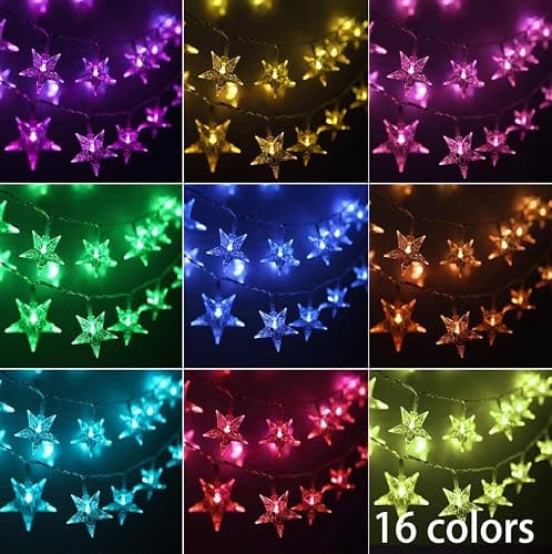 Minetom Star String Lights for Bedroom - 33 ft Plug-in Color Changing Star String Lights with Remote and Timer for Bedroom Tent Loft Bed Window Backyard Patio Porch Balcony Party Wedding, RGB thumbnail 3