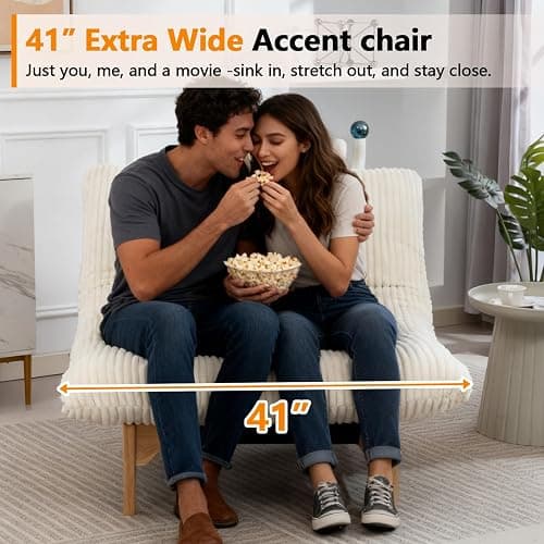 Oversized Comfy Reading Nook Chair with Frame for Adults (White) | Cloud Lounge Accent Chair for Bedroom Living Room|Giant|Corduroy|44 Inch thumbnail 3