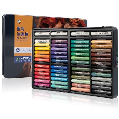 Marie's 48 Colors Oil Pastels with 4 Bonus White Pencils in Tin Box,Vibrant Colors for Smooth Blending & Layering, Oil Pastels for Artists, Students, Teachers & Beginners (10x70mm) - Image 1