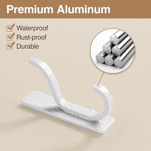 pickpiff Adhesive Wall Coat Hooks - Heavy Duty Stick-On Door Hanger, Metal Hook for Hanging Towel,Purse, Robe, Backpack, Jacket, Clothes - for Bathroom,Dorm, Closet, Kitchen - White, 4 Pack thumbnail 7