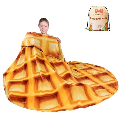 mermaker Waffles Blanket 2.0 Double Sided 71 inches for Adult and Kids, Novelty Realistic Waffles Food Throw Blanket, 285 GSM Soft Flannel Blanket - Image 1