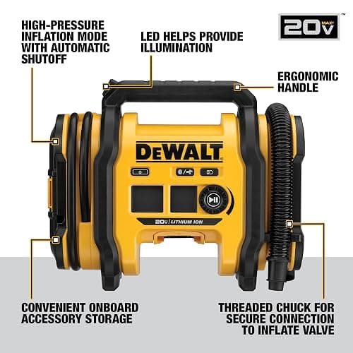 DEWALT Tire Inflator Portable Air Compressor 20V MAX, Car Air Pump with Automatic Shut Off, LED Light, Tool Only (DCC020IB) thumbnail 3