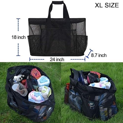GOTDYA Extra Large Beach Bag Mesh Tote with Zipper and Pockets Ideal for Your Family Cruise/Beach Vacation Essentials | Extra Large, with Zipper, and Pockets thumbnail 5