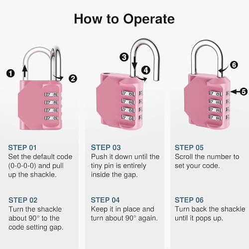 Puroma Combination Lock 4 Digit Gym Locker Padlock Waterproof, 1 Pink Rose | For School Fence Toolbox, Resettable, Outdoor, Crack Cutting Resist, Hardened Steel Shackle, Side Window Large Number thumbnail 6