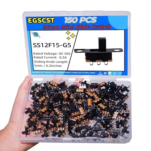 EGSCST 150PCS Micro Mini Slide Switch SPDT 1p2t Toggle Switches 2 Position 3 Pin On-Off Dip Vertical Panel Mount High Knob for Arduino PCB Breadboard and Electronic Project - SS12F15 5mm DC 50V 0.5A thumbnail 6
