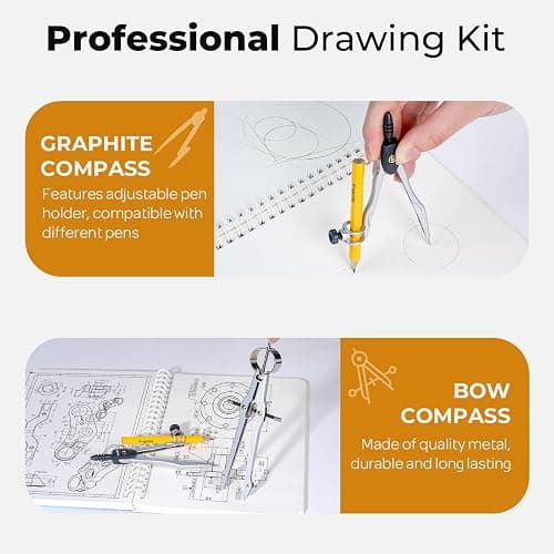 Nicpro 22 PCS Compass Geometry Tools with Case, Drafting Tools Geometry Set with Swing Arm Protractor, Rulers, Metal Compass, Square Set, Mechanical Pencil, Back to School Supplies for Students thumbnail 4