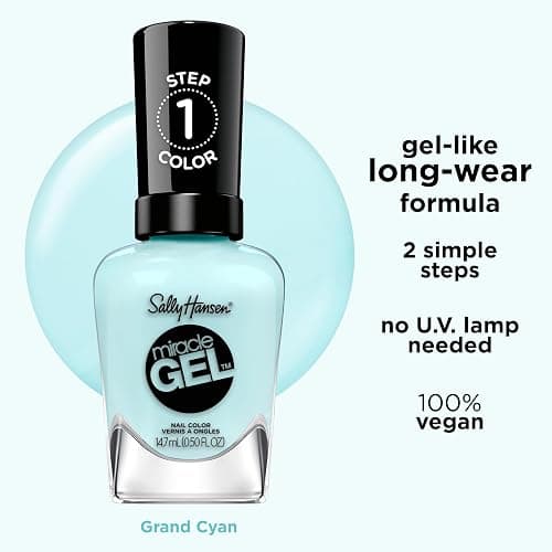 Sally Hansen Miracle Gel Salon Quality Nail Polish | Gel-Like Formula, Two-Step System, No UV Light Needed, Long Lasting | Opaque, Glossy | 668 Grand Cyan | Vibrant Blue Nail Polish thumbnail 4